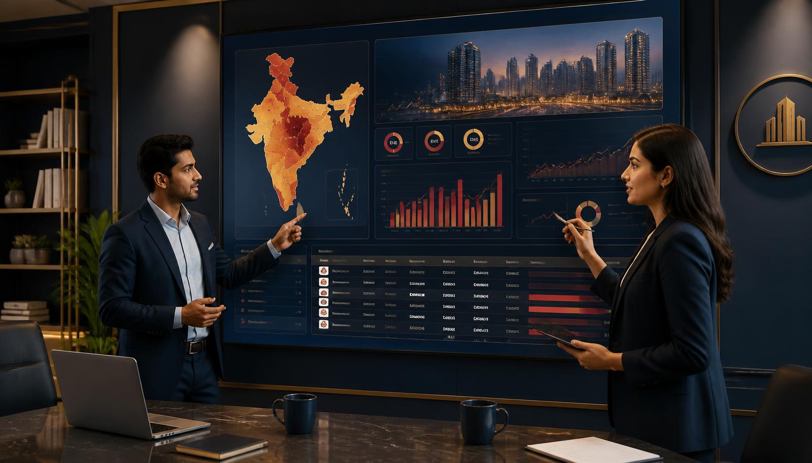 Analysts presenting India real estate dashboards